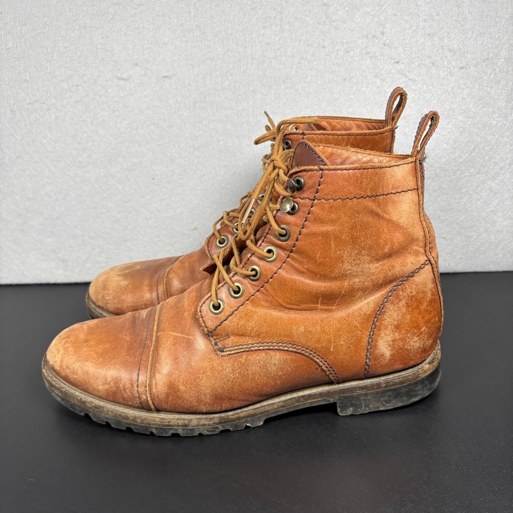 Patina Mens Brown Leather Boots Handmade Size 11 Combat Rugged Lug Sole Workwear